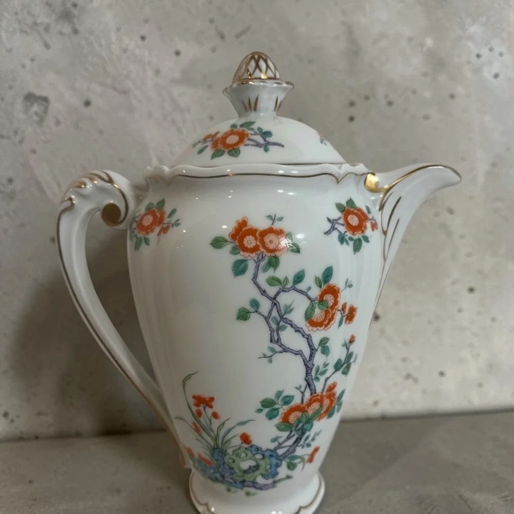 Royale Limoges France Orange Tree Porcelain Coffee Pot Towle Gilt Floral 9.5in